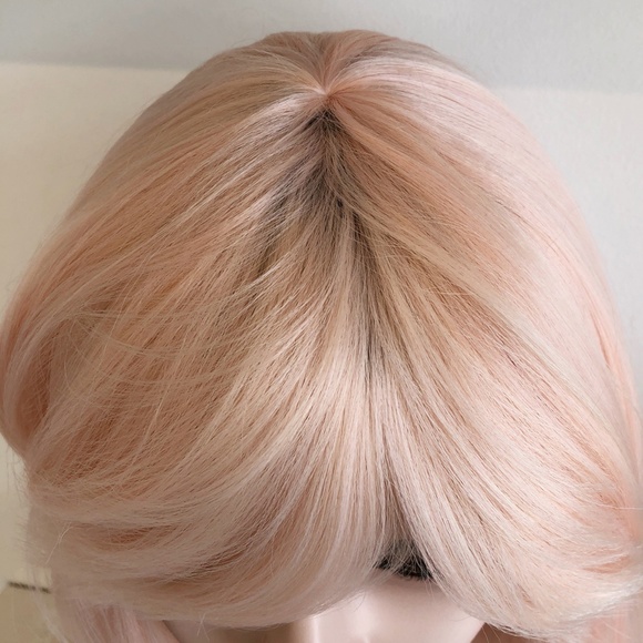 16" Straight Pastel Pink Synthetic Wig | Evelyn - Picture 4 of 6
